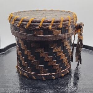 Vintage Brown and Black Woven Storage Basket